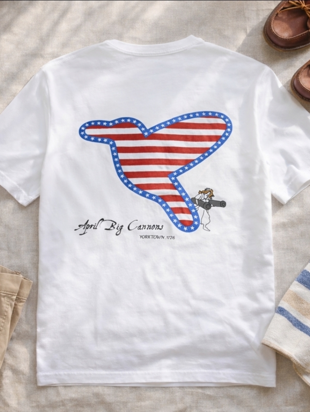Birddogs XL NWOT April Big Cannons 1776 Patriotic Graphic Tee White